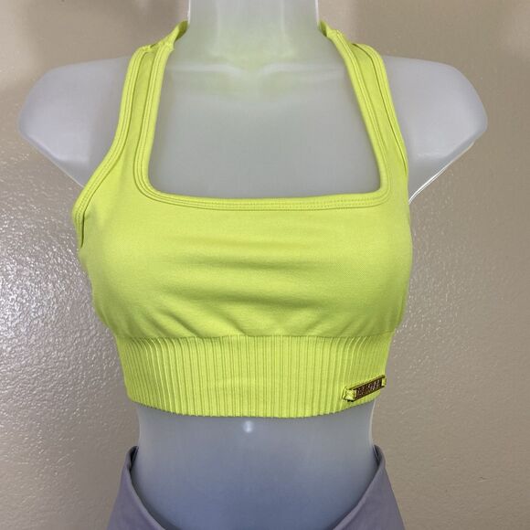 Bo+Tee Ribbed Waist Scoop Neck Sports Bra In Green XS - Picture 1 of 8